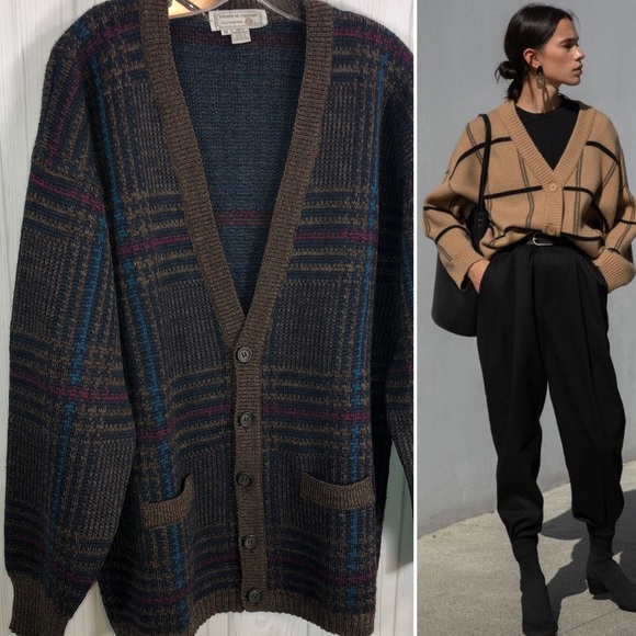Vintage Sweaters - Vintage Tricots St. Raphael Plaid Wool Cardigan